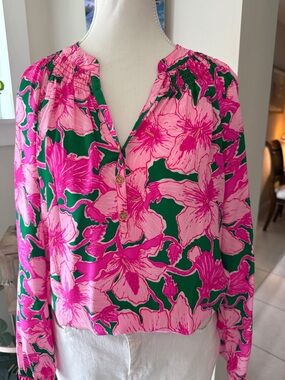 Lilly Pulitzer Pink and Green Floral Blouse